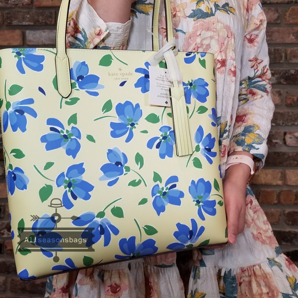Kate Spade Garden Toss Tote Blue FLORAL Yellow - Picture 6 of 6